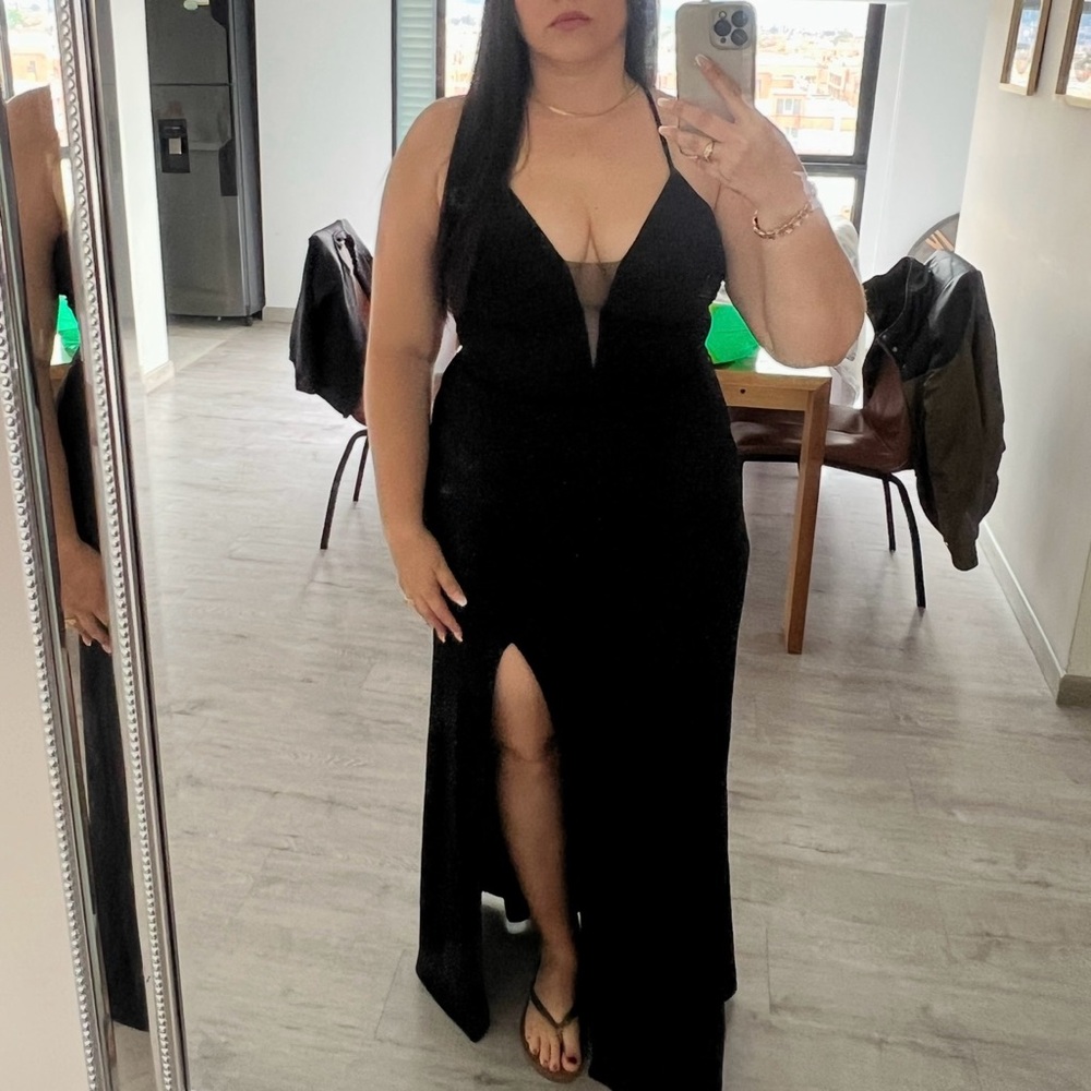 Cachet Black Maxi Dress with Sheer Detail